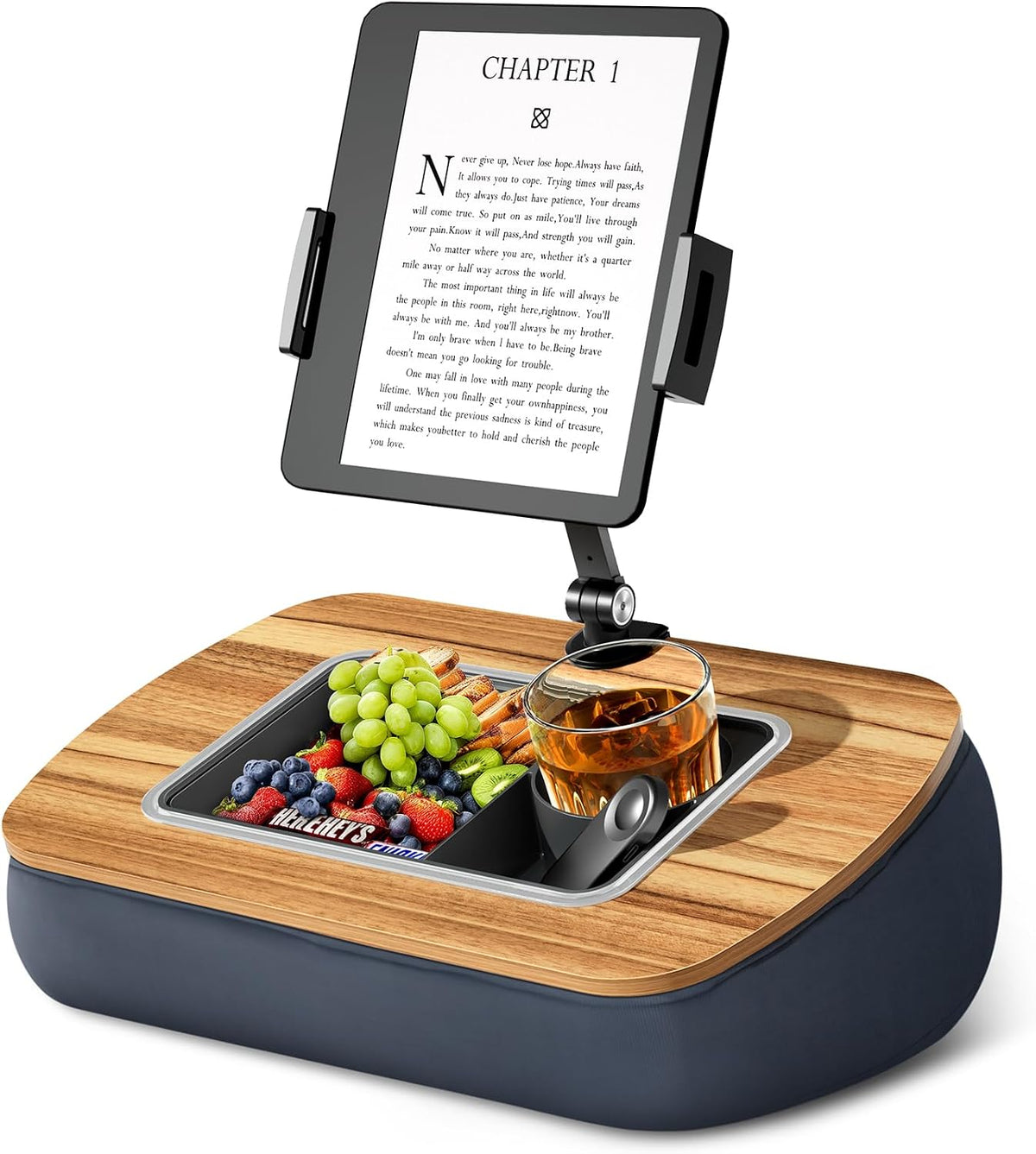 Tablet Pillow Stand for Lap, Adjustable iPad Holder with Snack Bowl