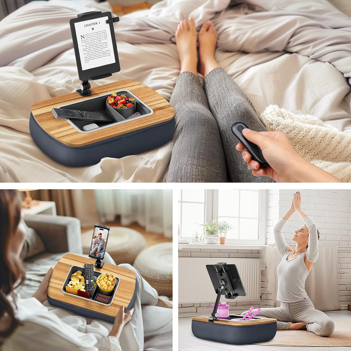 Tablet Pillow Stand for Lap, Adjustable iPad Holder with Snack Bowl