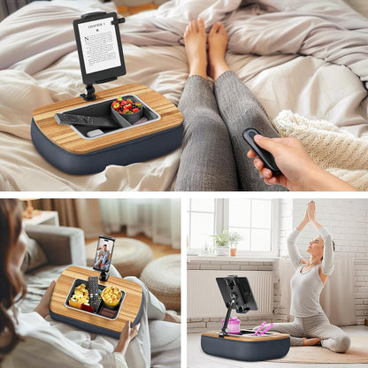 Tablet Pillow Stand for Lap, Adjustable iPad Holder with Snack Bowl