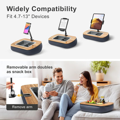 Tablet Pillow Stand for Lap, Adjustable iPad Holder with Snack Bowl