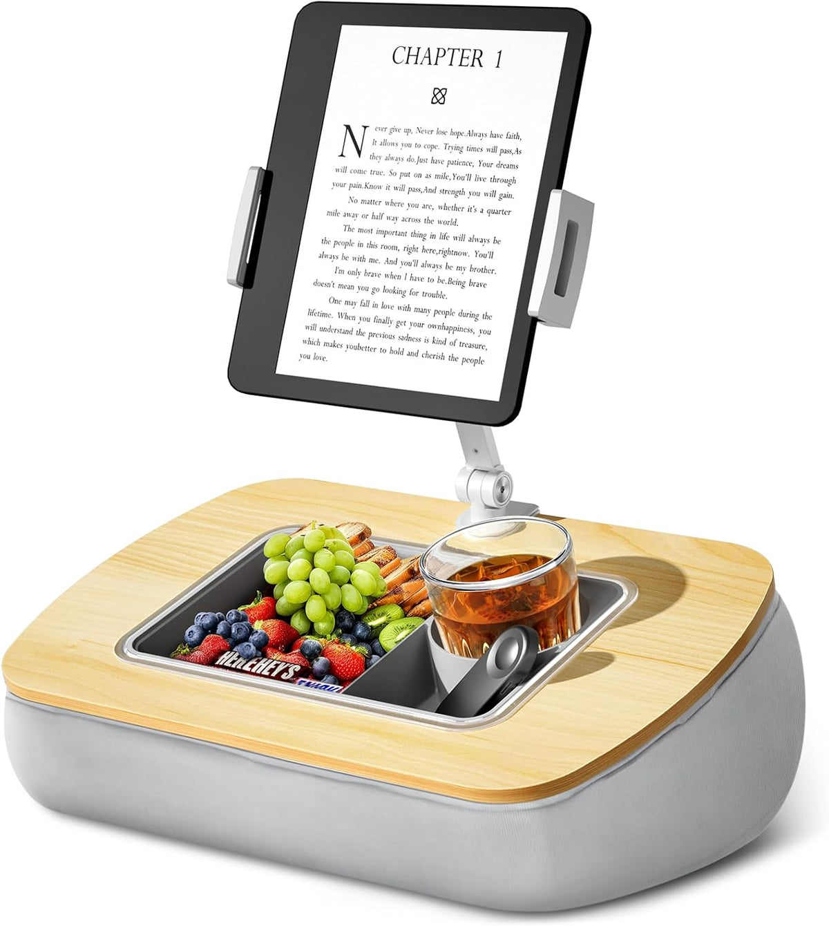 Tablet Pillow Stand for Lap, Adjustable iPad Holder with Snack Bowl