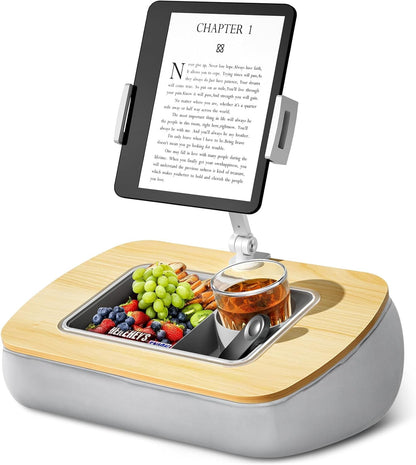 Tablet Pillow Stand for Lap, Adjustable iPad Holder with Snack Bowl