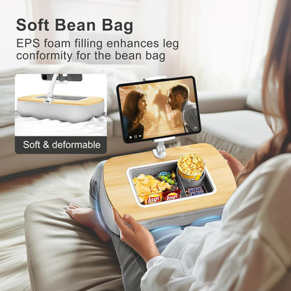 Tablet Pillow Stand for Lap, Adjustable iPad Holder with Snack Bowl