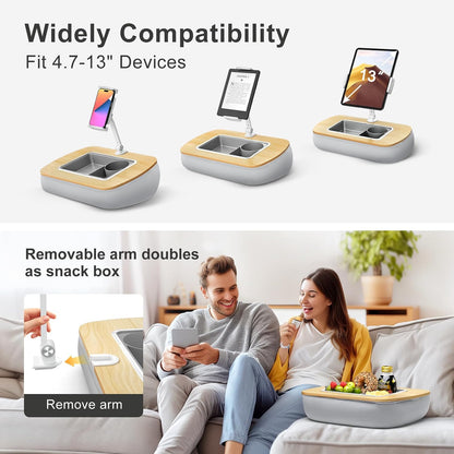 Tablet Pillow Stand for Lap, Adjustable iPad Holder with Snack Bowl