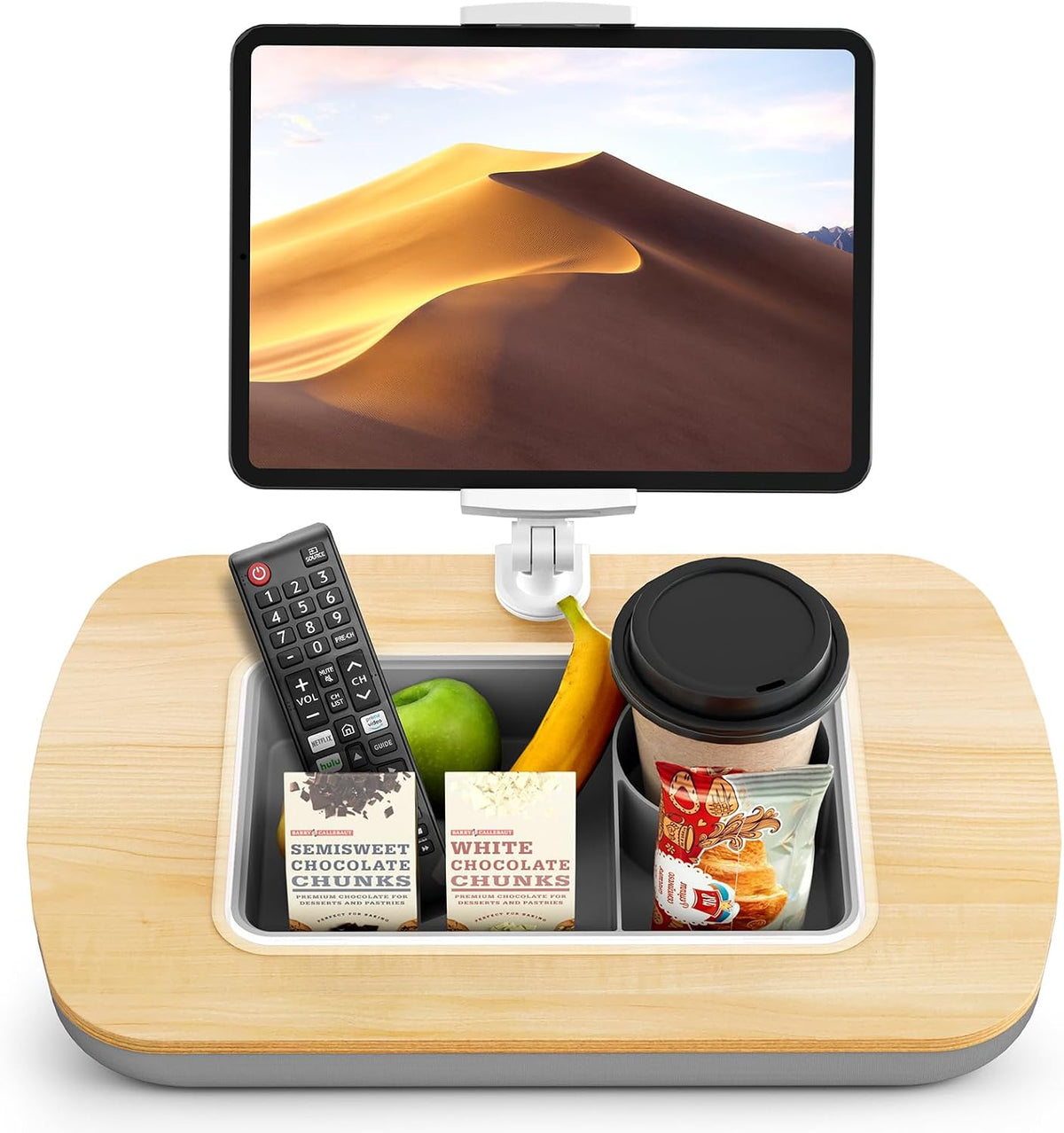 Tablet Pillow Stand for Lap, Adjustable iPad Holder with Snack Bowl