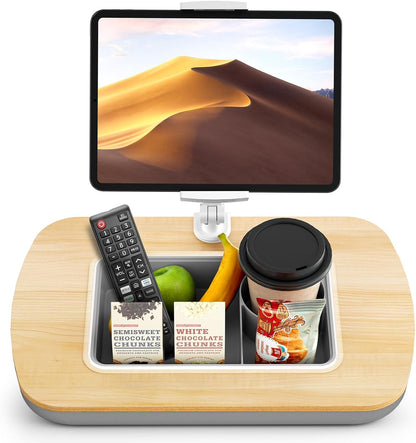 Tablet Pillow Stand for Lap, Adjustable iPad Holder with Snack Bowl