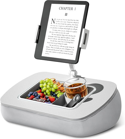 Tablet Pillow Stand for Lap, Adjustable iPad Holder with Snack Bowl