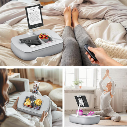 Tablet Pillow Stand for Lap, Adjustable iPad Holder with Snack Bowl