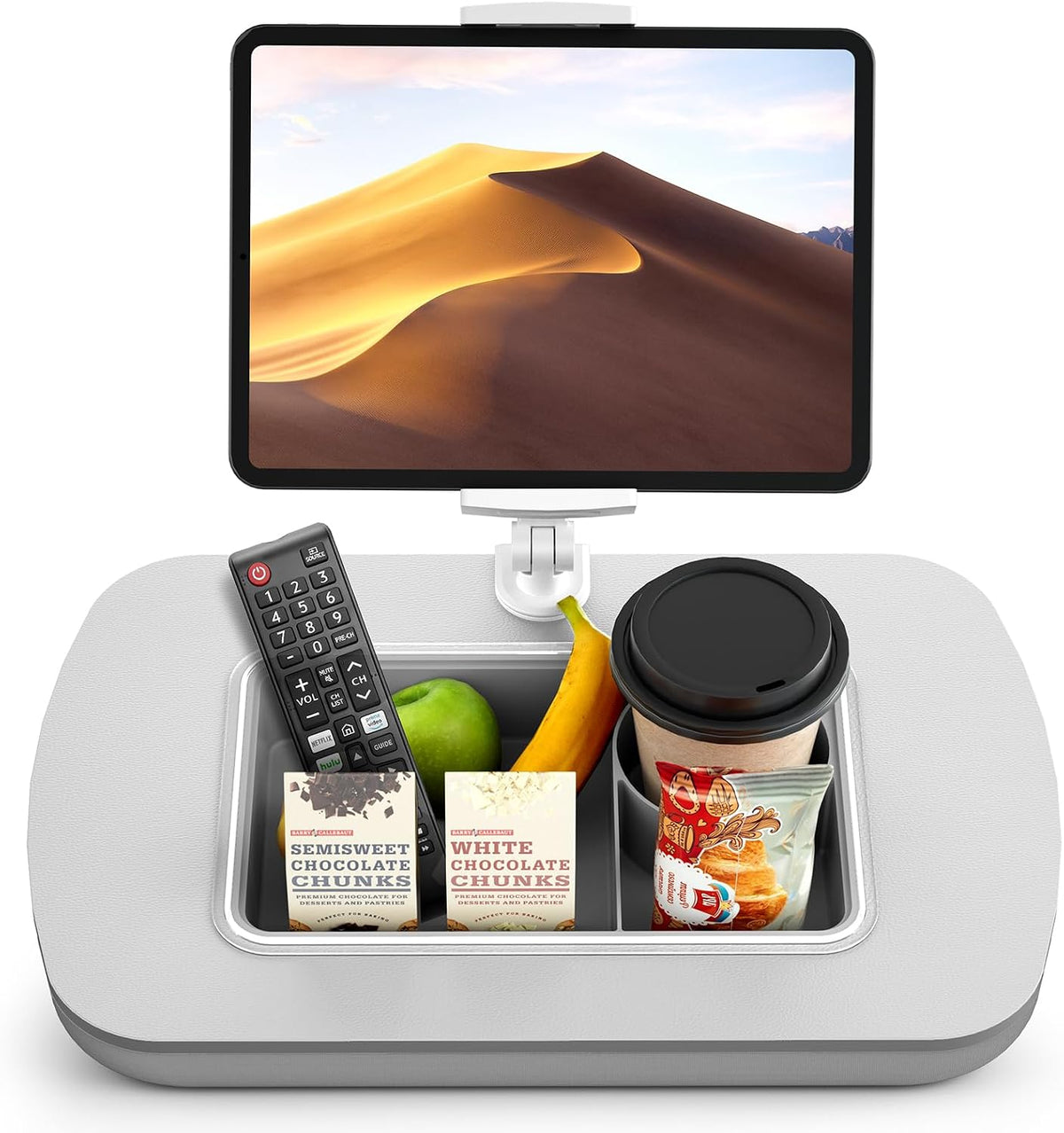 Tablet Pillow Stand for Lap, Adjustable iPad Holder with Snack Bowl