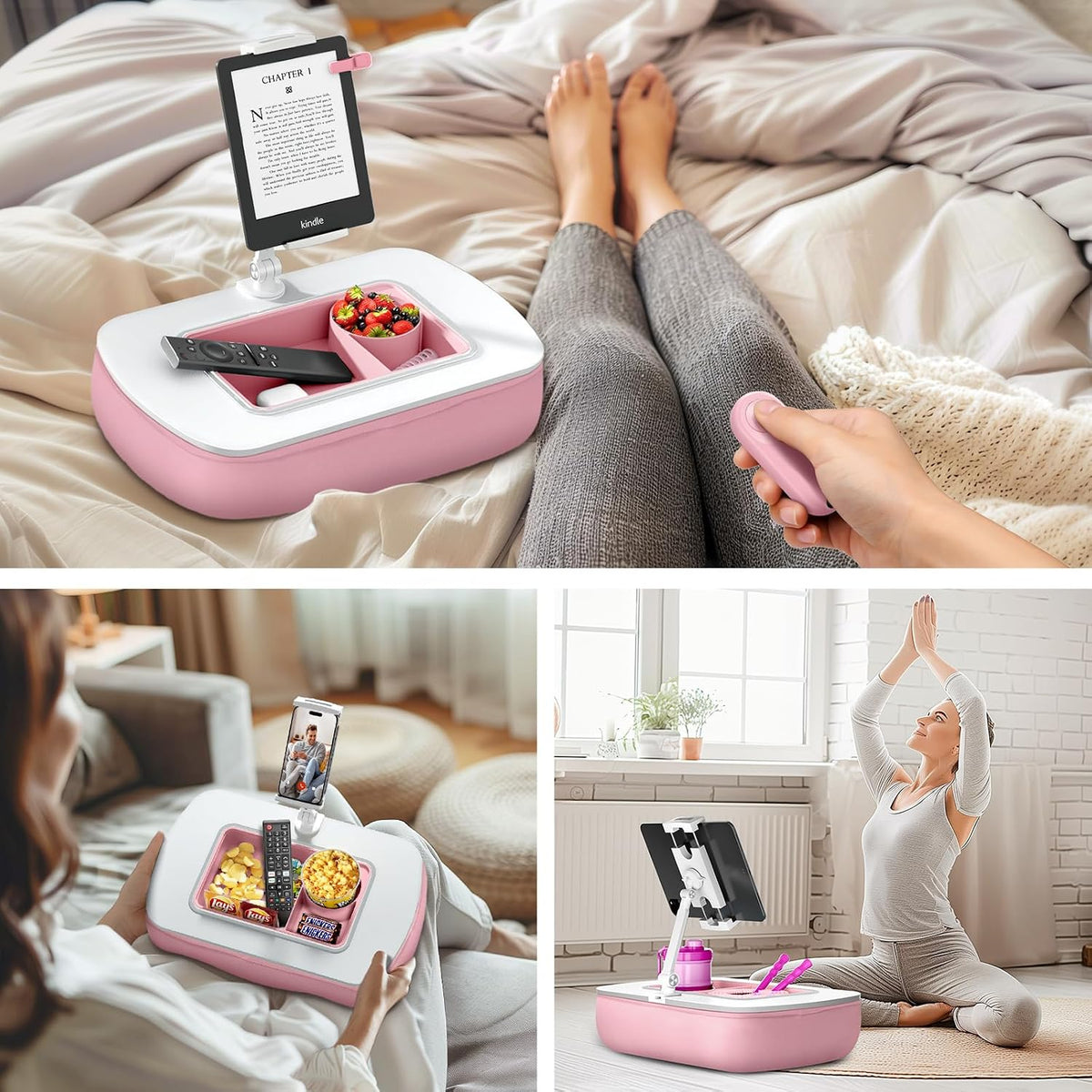 Tablet Pillow Stand for Lap, Adjustable iPad Holder with Snack Bowl