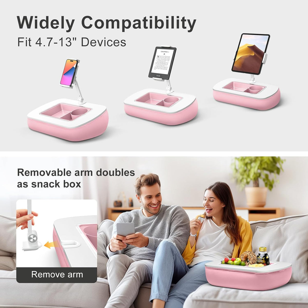 Tablet Pillow Stand for Lap, Adjustable iPad Holder with Snack Bowl