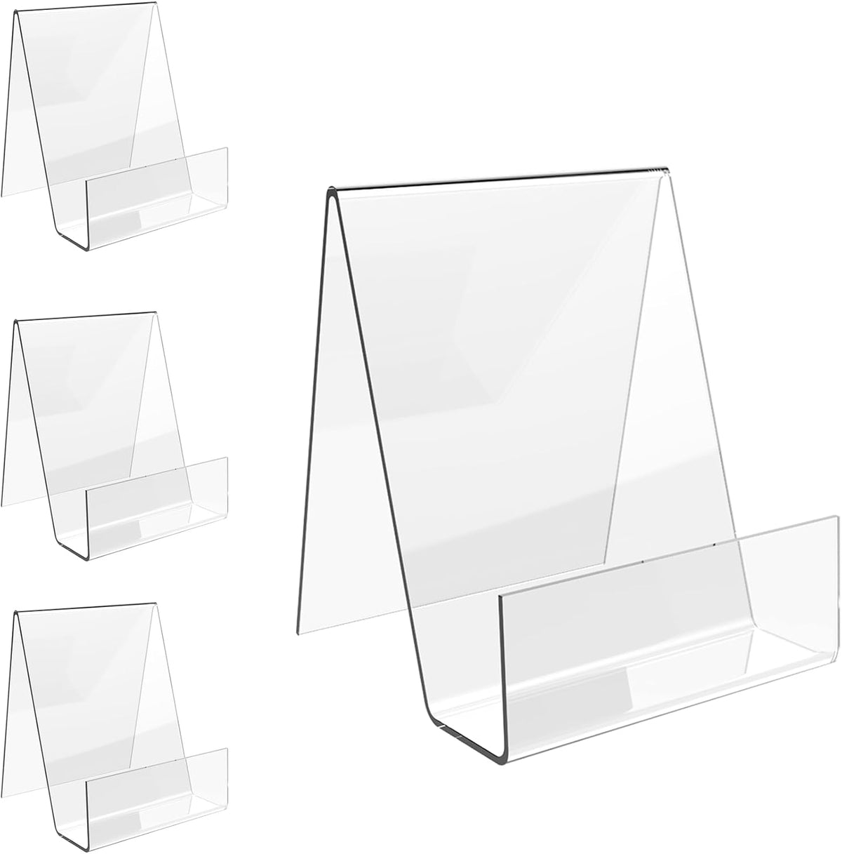 Boloyo Acrylic Book Stand with Ledge, 4 Inch Clear Acrylic Display Easel Transparent Display Stand Holder Tablet Holder for Displaying Books,Magazine,Plate,Pictures,Artworks, CDs
