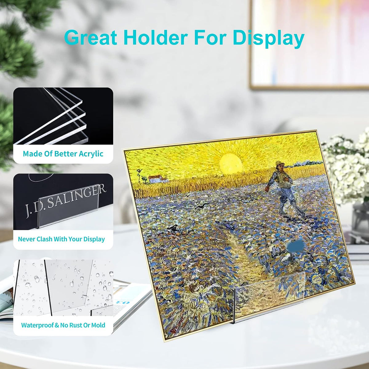 Boloyo Acrylic Book Stand with Ledge, 4 Inch Clear Acrylic Display Easel Transparent Display Stand Holder Tablet Holder for Displaying Books,Magazine,Plate,Pictures,Artworks, CDs