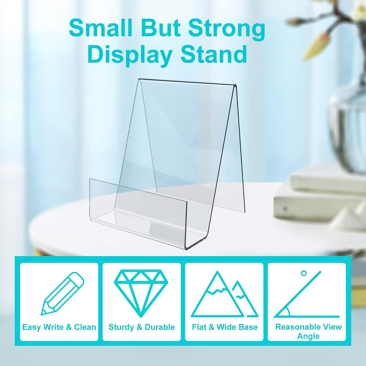 Boloyo Acrylic Book Stand with Ledge, 4 Inch Clear Acrylic Display Easel Transparent Display Stand Holder Tablet Holder for Displaying Books,Magazine,Plate,Pictures,Artworks, CDs