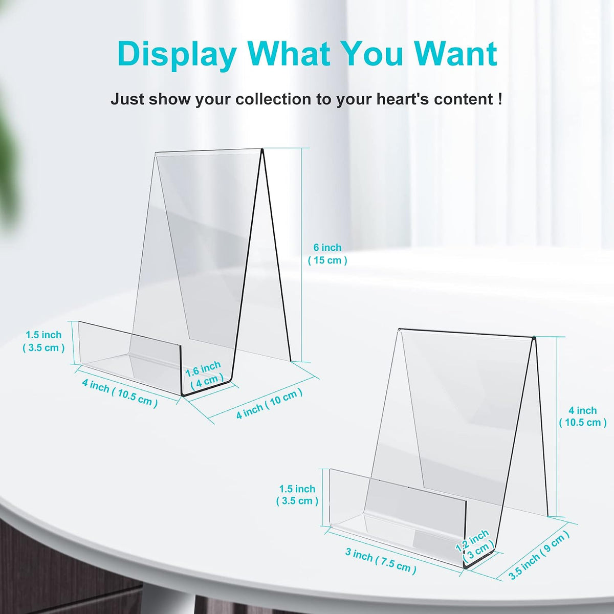 Boloyo Acrylic Book Stand with Ledge, 4 Inch Clear Acrylic Display Easel Transparent Display Stand Holder Tablet Holder for Displaying Books,Magazine,Plate,Pictures,Artworks, CDs