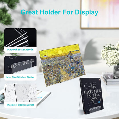 Boloyo Acrylic Book Stand with Ledge, 4 Inch Clear Acrylic Display Easel Transparent Display Stand Holder Tablet Holder for Displaying Books,Magazine,Plate,Pictures,Artworks, CDs
