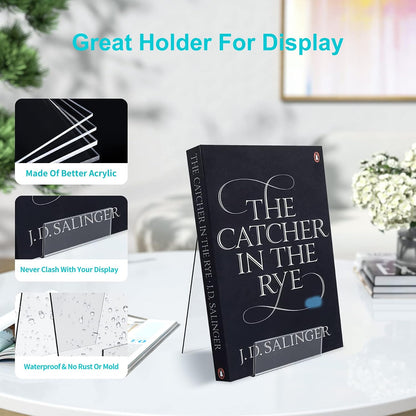Boloyo Acrylic Book Stand with Ledge, 4 Inch Clear Acrylic Display Easel Transparent Display Stand Holder Tablet Holder for Displaying Books,Magazine,Plate,Pictures,Artworks, CDs