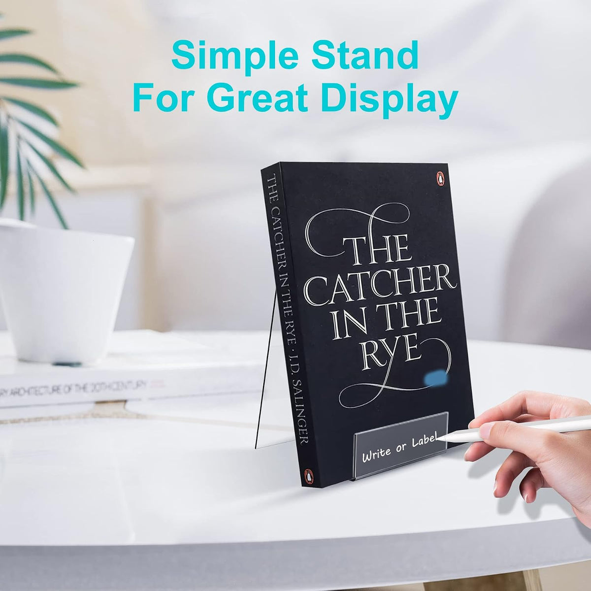 Boloyo Acrylic Book Stand with Ledge, 4 Inch Clear Acrylic Display Easel Transparent Display Stand Holder Tablet Holder for Displaying Books,Magazine,Plate,Pictures,Artworks, CDs
