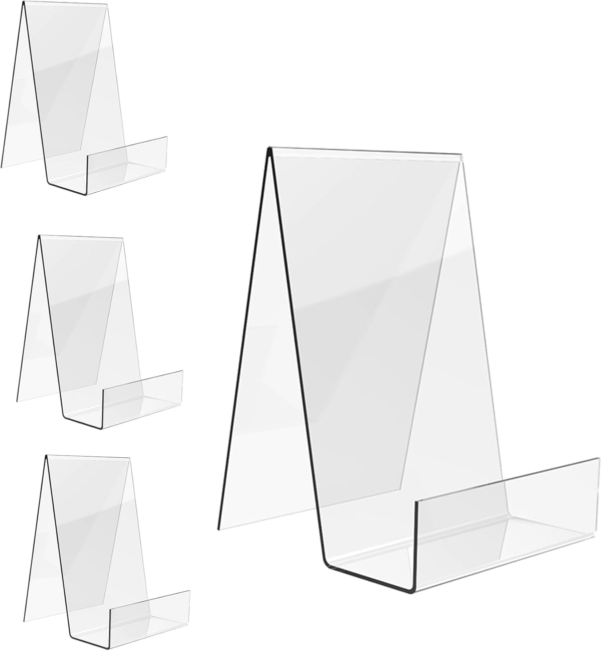 Boloyo Acrylic Book Stand with Ledge, 4 Inch Clear Acrylic Display Easel Transparent Display Stand Holder Tablet Holder for Displaying Books,Magazine,Plate,Pictures,Artworks, CDs