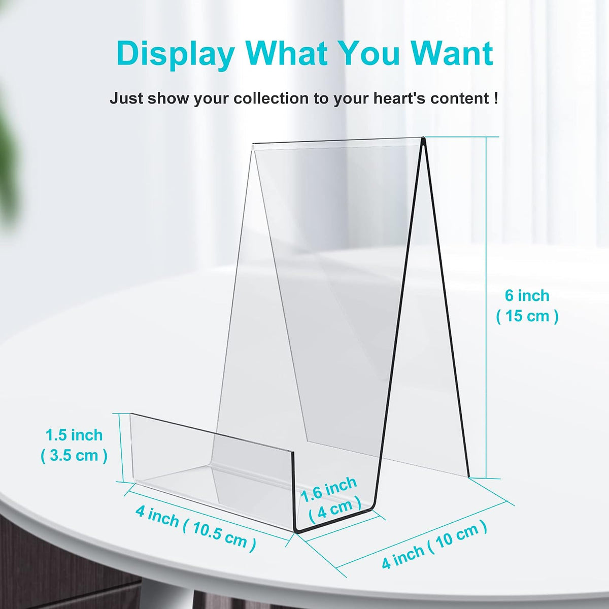 Boloyo Acrylic Book Stand with Ledge, 4 Inch Clear Acrylic Display Easel Transparent Display Stand Holder Tablet Holder for Displaying Books,Magazine,Plate,Pictures,Artworks, CDs
