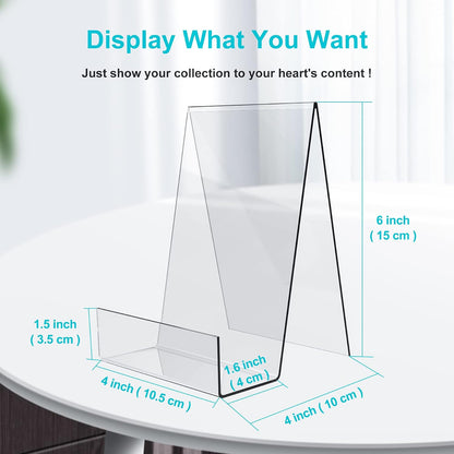 Boloyo Acrylic Book Stand with Ledge, 4 Inch Clear Acrylic Display Easel Transparent Display Stand Holder Tablet Holder for Displaying Books,Magazine,Plate,Pictures,Artworks, CDs
