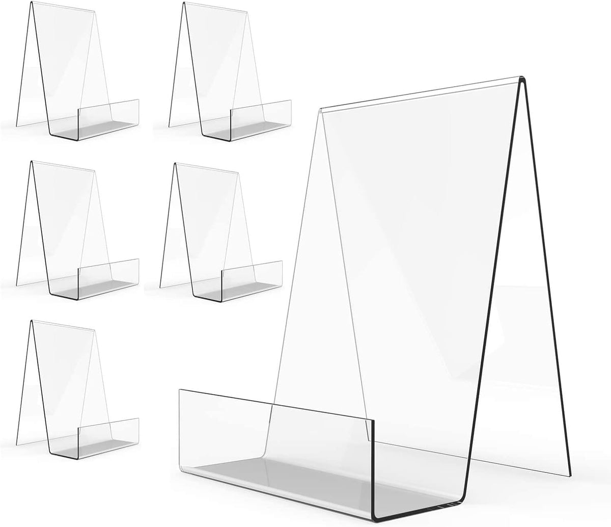 Boloyo Acrylic Book Stand with Ledge, 4 Inch Clear Acrylic Display Easel Transparent Display Stand Holder Tablet Holder for Displaying Books,Magazine,Plate,Pictures,Artworks, CDs