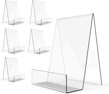 Boloyo Acrylic Book Stand with Ledge, 4 Inch Clear Acrylic Display Easel Transparent Display Stand Holder Tablet Holder for Displaying Books,Magazine,Plate,Pictures,Artworks, CDs