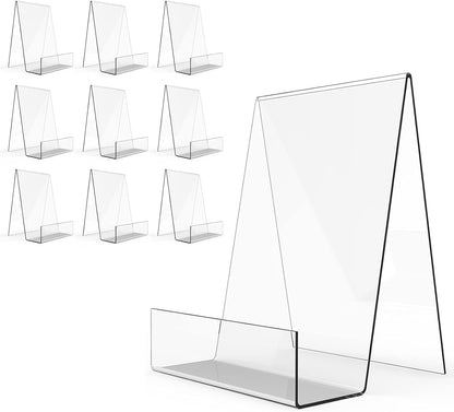 Boloyo Acrylic Book Stand with Ledge, 4 Inch Clear Acrylic Display Easel Transparent Display Stand Holder Tablet Holder for Displaying Books,Magazine,Plate,Pictures,Artworks, CDs