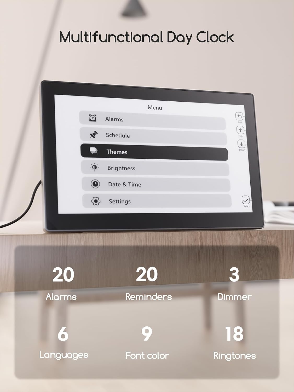 Digital Clock, 10.1 Inch Large Display Calendar Clock with 12 Themes, 20 Alarms, 20 Reminders, Auto Dimming, 12/24 Hours, Indoor Temperature, Humidity for Seniors, Desk (Black)