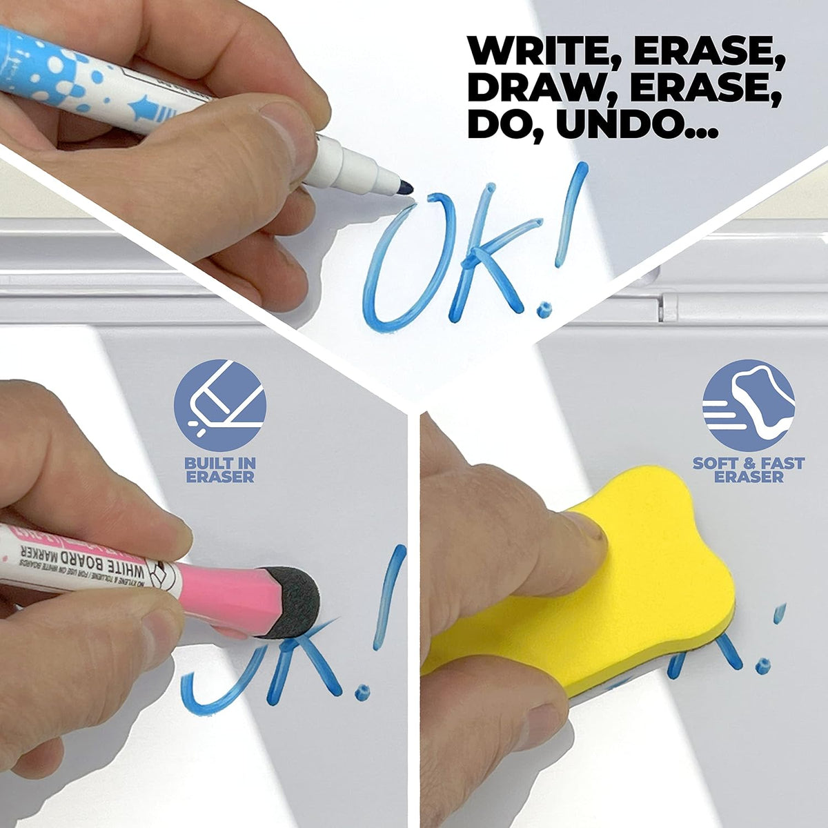 Desktop Whiteboard - Glass Dry Erase White Board - Desk Computer Buddy – Home Office & Studying Essentials - Desktop Pad with Phone & Tablet Slot, Storage Compartment - Includes 4 Markers, 1 Eraser