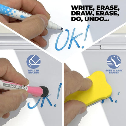 Desktop Whiteboard - Glass Dry Erase White Board - Desk Computer Buddy – Home Office & Studying Essentials - Desktop Pad with Phone & Tablet Slot, Storage Compartment - Includes 4 Markers, 1 Eraser