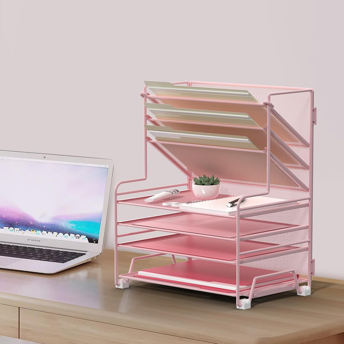 4-Tier Paper Organizer + 3-Pocket File Holder + Drawer + Pen Holders, Desktop File Organizers Paper Tray for Office Accessories School Classroom Organization (Black)
