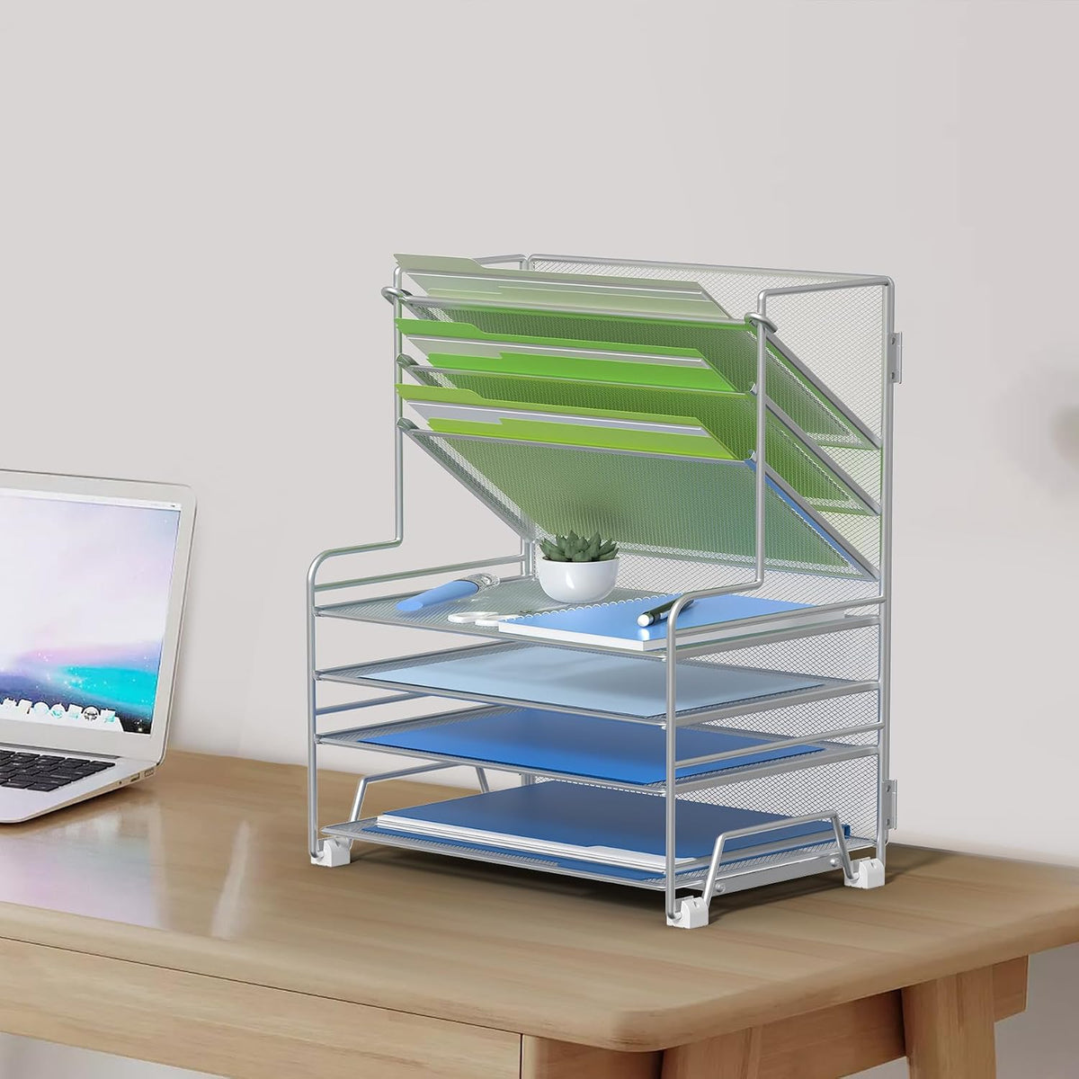 4-Tier Paper Organizer + 3-Pocket File Holder + Drawer + Pen Holders, Desktop File Organizers Paper Tray for Office Accessories School Classroom Organization (Black)