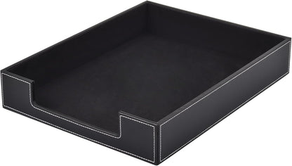 Leather Letter Tray, Office Supplies Desk Organizer for Mail Paper Files Magazines Jewelry Cosmetics,Luxury Letter Holder&Multipurpos Stackable Office Desktop Storage Box ,Black
