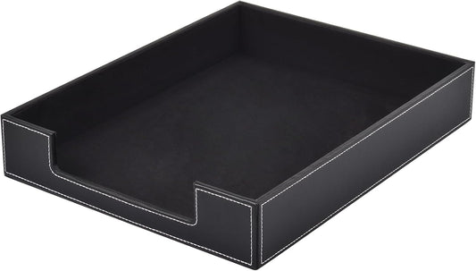 Leather Letter Tray, Office Supplies Desk Organizer for Mail Paper Files Magazines Jewelry Cosmetics,Luxury Letter Holder&Multipurpos Stackable Office Desktop Storage Box ,Black
