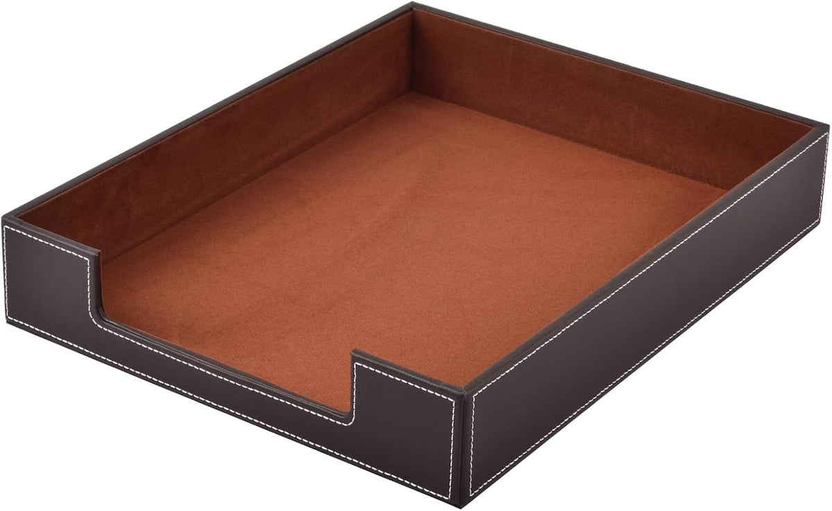 Leather Letter Tray, Office Supplies Desk Organizer for Mail Paper Files Magazines Jewelry Cosmetics,Luxury Letter Holder&Multipurpos Stackable Office Desktop Storage Box ,Black