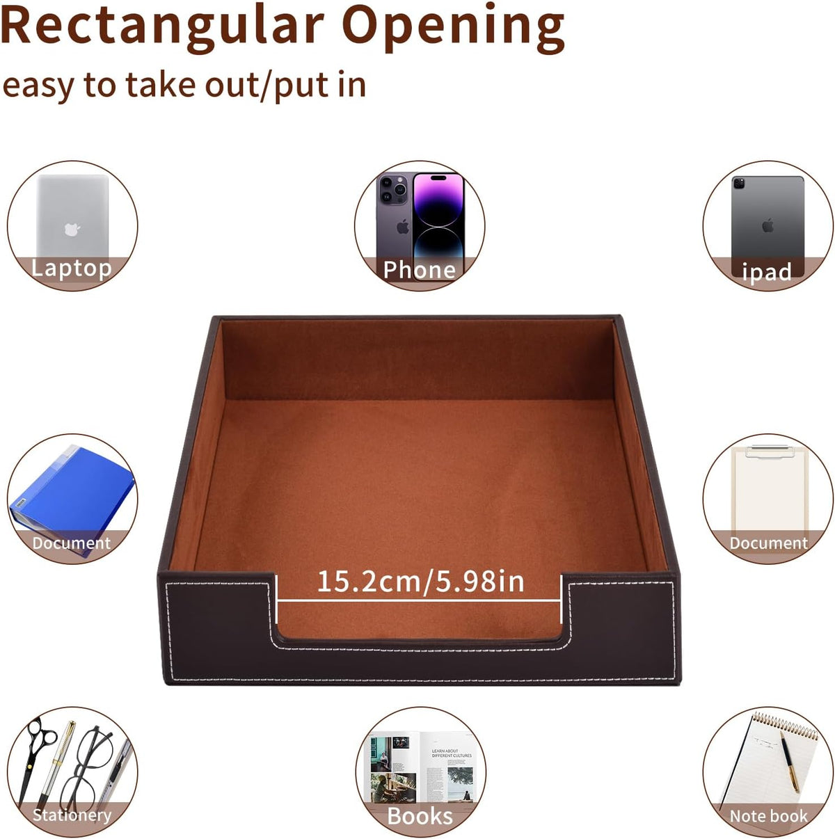 Leather Letter Tray, Office Supplies Desk Organizer for Mail Paper Files Magazines Jewelry Cosmetics,Luxury Letter Holder&Multipurpos Stackable Office Desktop Storage Box ,Black