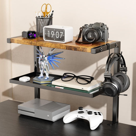2-Tier Clamp Desk Shelf, No-Drill Under Desk Storage Clamp
