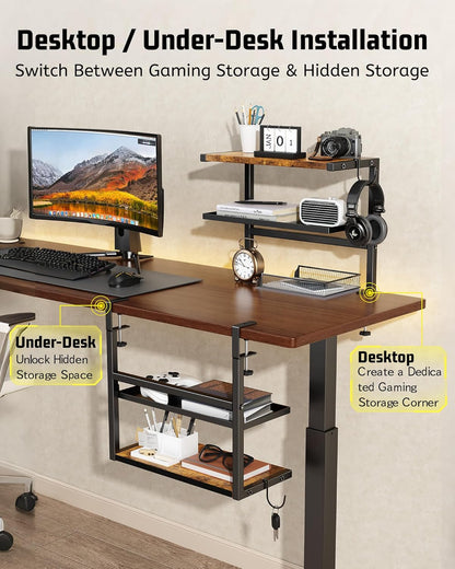 2-Tier Clamp Desk Shelf, No-Drill Under Desk Storage Clamp