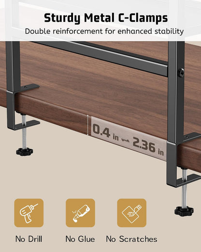2-Tier Clamp Desk Shelf, No-Drill Under Desk Storage Clamp
