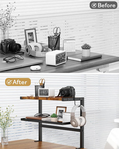 2-Tier Clamp Desk Shelf, No-Drill Under Desk Storage Clamp