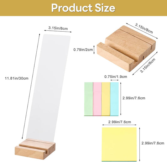 Monitor Memo Board, Multifunction Sticky Note Holder for Computer Screen, Office Desk Accessories with Acrylic Monitor Side Panel, Sticky Notes, Wooden Phone Stand for Desktop Laptop Decoration