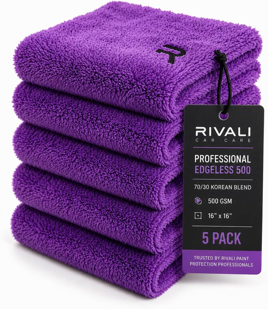 Car Care Microfiber Towels 5-Pack, 500GSM Edgeless Scratch-Free
