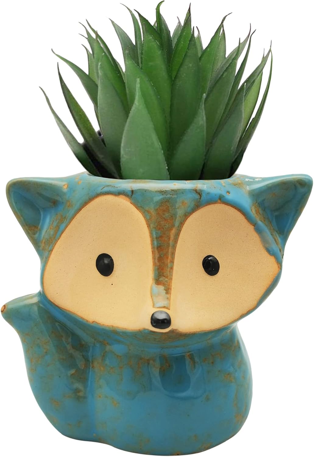 Animal Ceramic Planter Pot, 3.9" Fox Shaped Planters Ceramic Flowerpot Small Succulent Pots Cactus Pot for Home Decor Office Desktop Decoration - Plants Not Included (Blue)