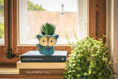 Animal Ceramic Planter Pot, 3.9" Fox Shaped Planters Ceramic Flowerpot Small Succulent Pots Cactus Pot for Home Decor Office Desktop Decoration - Plants Not Included (Blue)