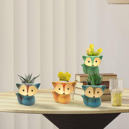 Animal Ceramic Planter Pot, 3.9" Fox Shaped Planters Ceramic Flowerpot Small Succulent Pots Cactus Pot for Home Decor Office Desktop Decoration - Plants Not Included (Blue)