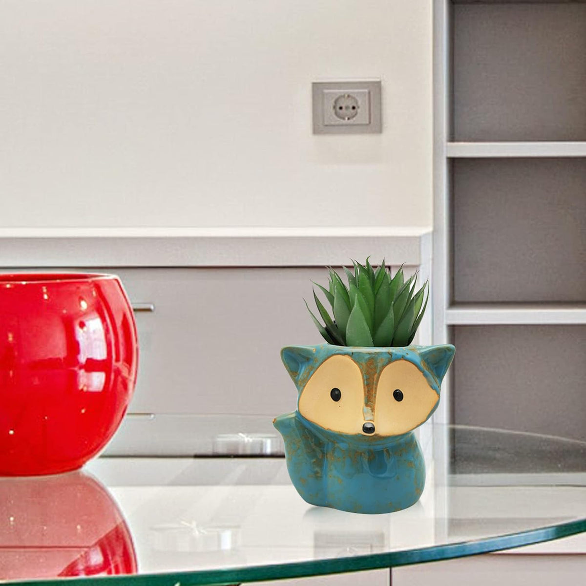 Animal Ceramic Planter Pot, 3.9" Fox Shaped Planters Ceramic Flowerpot Small Succulent Pots Cactus Pot for Home Decor Office Desktop Decoration - Plants Not Included (Blue)