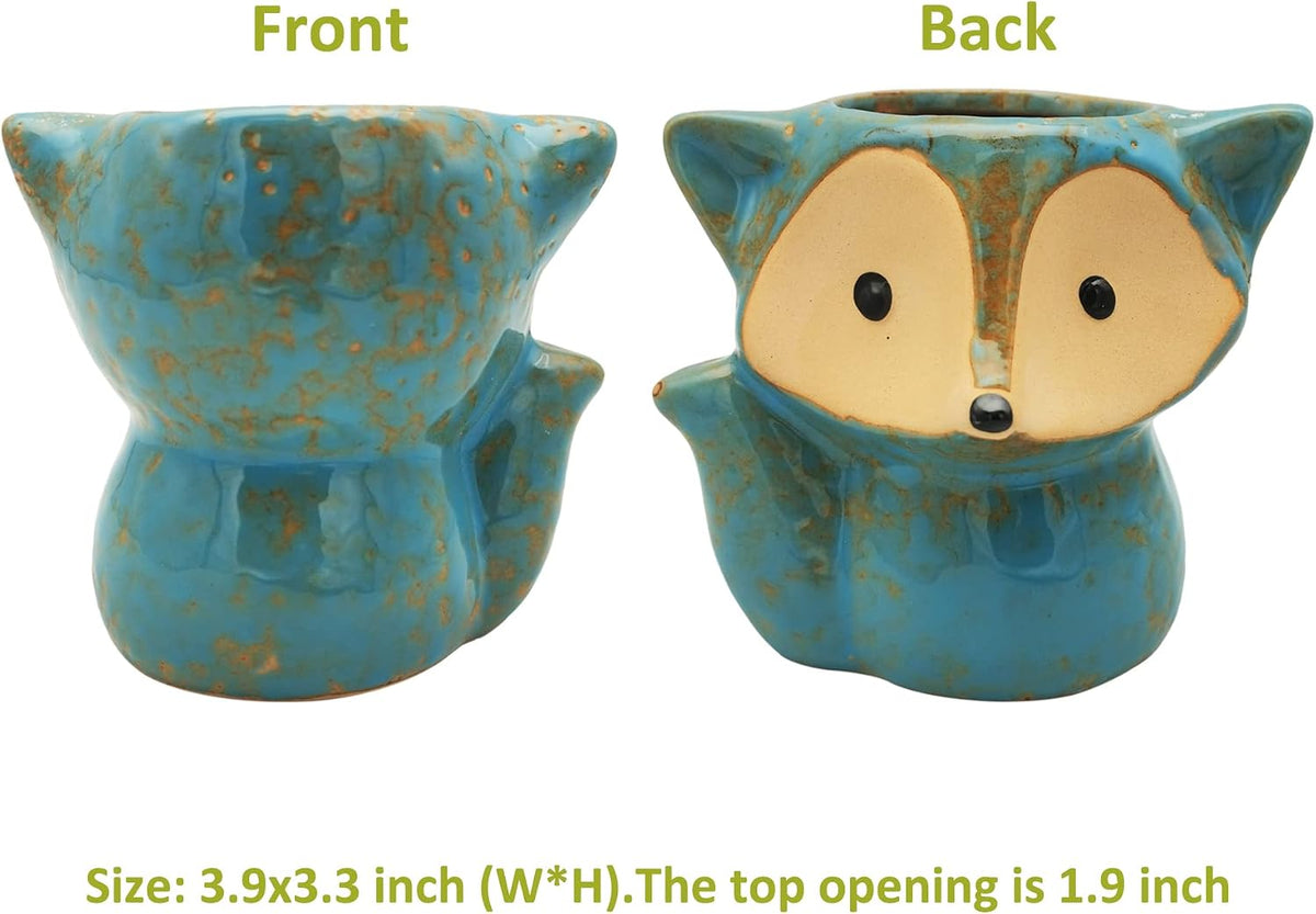 Animal Ceramic Planter Pot, 3.9" Fox Shaped Planters Ceramic Flowerpot Small Succulent Pots Cactus Pot for Home Decor Office Desktop Decoration - Plants Not Included (Blue)