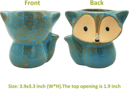 Animal Ceramic Planter Pot, 3.9" Fox Shaped Planters Ceramic Flowerpot Small Succulent Pots Cactus Pot for Home Decor Office Desktop Decoration - Plants Not Included (Blue)