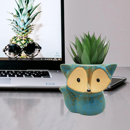 Animal Ceramic Planter Pot, 3.9" Fox Shaped Planters Ceramic Flowerpot Small Succulent Pots Cactus Pot for Home Decor Office Desktop Decoration - Plants Not Included (Blue)